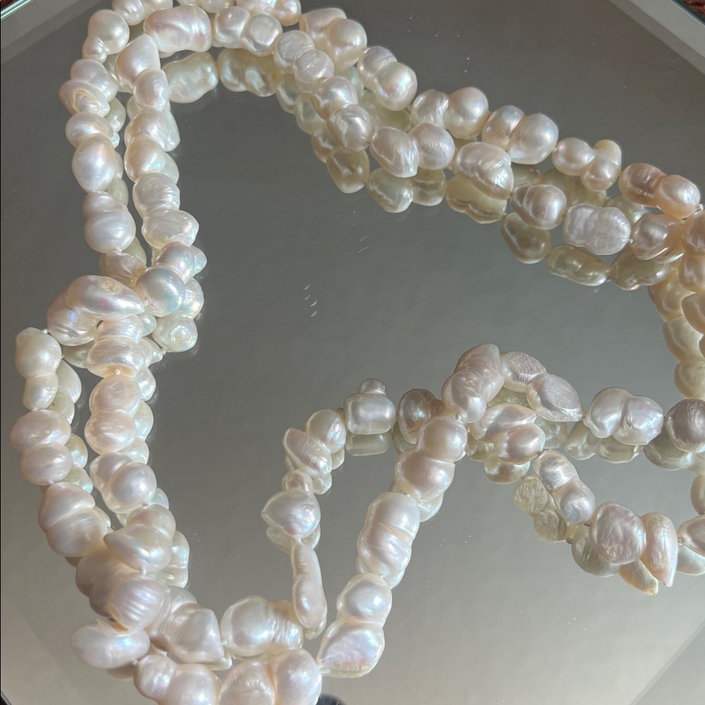 AUTHENTIC Long White Freshwater Pearl Rope Necklace 47” 1.5-2.5cm NWT - Picture 3 of 11